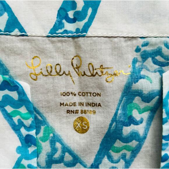 Lilly Pulitzer White Turquoise Amelia Island Tunic Turtle Cove Lattice Sheer XS - Picture 9 of 9